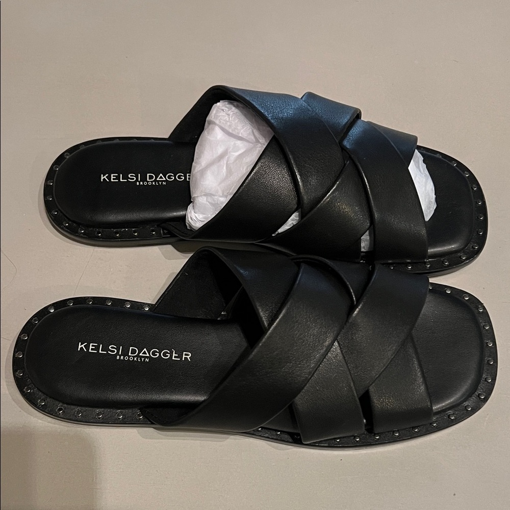 NEW Kelsi Dagger Black Crisscross Slides